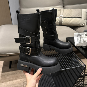 Nouvelles bottes en cuir véritable rétro Venom pour femmes, été 2025, talon épais, mi-mollet, bottes de <span class=keywords><strong>moto</strong></span> - Product Image 5