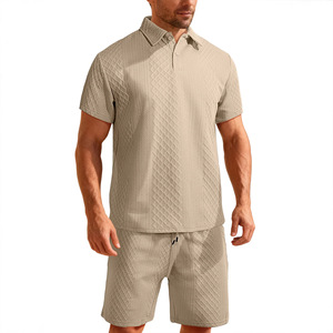 Ensemble de polos d'été pour hommes en jacquard, manches courtes, vêtements de sport décontractés, tissu en polyester tricoté léger avec étiquette - Product Image 2