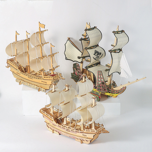 Sailing diy handmade educational assemble funny toy sailboat chinese style ship Custom 3d Wooden Jigsaw Puzzle wholesale