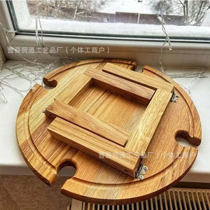 Wooden Snack Tray Round Desktop <b>Portable</b> Wine <b>Table</b> For Outdoor <b>Picnic</b> And Barbecue - Product Image 2
