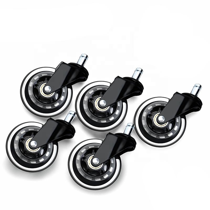 Gumi 3 Inch Swivel Silent PU Casters Black Transparent Office Chair Plastic Roller Furniture Replacement Soft Rollers for Office