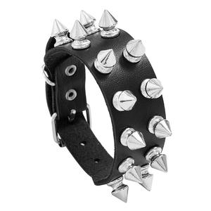 Cross-Border Venta Caliente Ponke Europeo Americano Punk Estilo 2 Filas Spiked Cuero Hombres Pulsera Personalizada Trendy Rock - Product Image 1