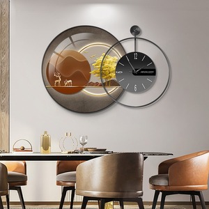 Cuadro de Arte de pared de Metal de pescado de gama alta de lujo nórdico pintura de porcelana de cristal Reloj de pared <span class=keywords><strong>lienzo</strong></span> para decoración de restaurante - Product Image 2