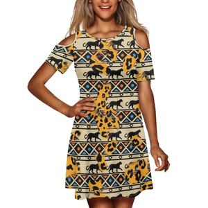 Pleine impression aztèque Tribal <span class=keywords><strong>tatouage</strong></span> femmes robe d'été épaule froide col rond Orange rétro imprimé 2024 mode robe d'été - Product Image 4