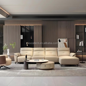 Ensemble Chesterfield en cuir véritable de type L, tissu italien, tissu adapté aux bébés, matériau confortable pour hôtel, salon - Product Image 4