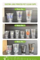 Gobelets en plastique transparent personnalisés de 98 mm, 12 oz, 14 oz, 16 oz avec logo, gobelets jetables en vrac avec couvercles
