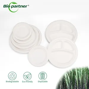 Manufacturer Good Price Sugarcane Bagasse Tableware Round Plate Disposable Sugar Cane Compostable Paper Plate Disposable