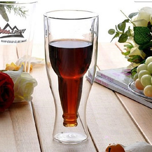 Vasos de Cerveza Creativos de Borosilicato al por Mayor, Transparentes, de Doble Pared, Aislados, para <span class=keywords><strong>Pub</strong></span>, Diseño de Botella de Cerveza Invertida - Product Image 2
