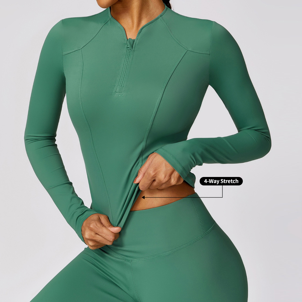 Custom Nude Feeling Zipper Tight Women Long Sleeve Yoga Wear Outdoor Running Sports T-Shirt High Intensity Quick Dry Fitness Top