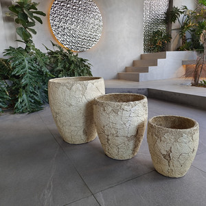 Modern Fiber Clay Flower <b>Pots</b> Outdoor Garden Planters Set With Circular Design For Flower Green Plant Decor - Product Image 2