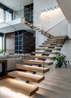 Escalier droit moderne sur mesure à poutre unique, marches en bois massif, design flottant central en acier pour loft, villa, maison