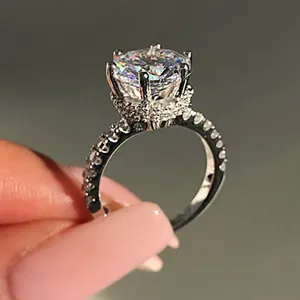 Lokaoshi — bague de luxe en Zircon plaqué argent 925 pour femmes, bijou à 6 griffes de mariage, coupe ronde