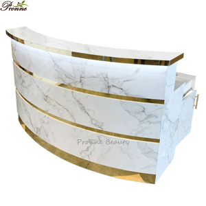 Quầy lễ tân bằng đá granite màu hồng và vàng, có đèn LED, dành cho spa hiện đại, salon khách sạn. - Product Image 3