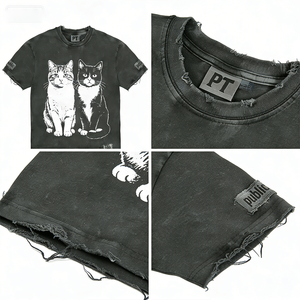 Camiseta Personalizada OEM/ODM 100% Algodón Peinado con Impresión Digital DTG, Antipilling, Holgada, Oversize, con Efecto Deshilachado y Lavado, para Verano - Product Image 2