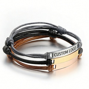 Customizable Logo <b>Couple</b> <b>Bracelet</b> Men Women Lettering Titanium Steel Bent Rope Braided Stainless Steel Wax Rope Adjustable - Product Image 1