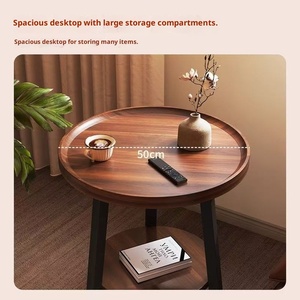 Mesa de <span class=keywords><strong>centro</strong></span> redonda moderna Knock con patas cruzadas de metal, parte superior de madera oscura, muebles para sala de estar, pieza central - Product Image 3