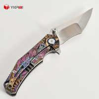 Nouveau couteau de poche à manche en titane gravé à la main, lame en acier au carbone 10Cr15Mov, couteau pliant pour la chasse, le camping tactique
