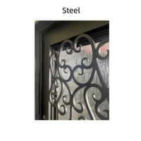 Portes doubles blanches élégantes d'accents de fer noir avec la spirale complexe et les conceptions florales pour une entrée renversante