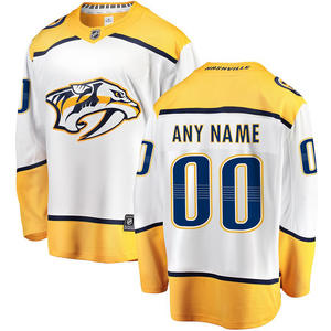 Camiseta de hockey Nashville Predators para hombre, blanca y amarilla, con nombre y número personalizados, camiseta deportiva con cuello en V que absorbe la humedad - Product Image 1