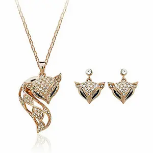 S010 Fashion Top Quality Charm Fox 18K Rose Gold Plated Earrings And Necklace Jewelry Set For Women