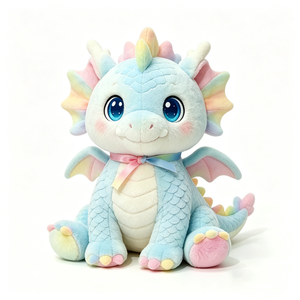 Dragón de agua suave con textura de escamas, dragón azul claro con vientre blanco, peluche de dragón con alas arcoíris y púas - Product Image 1