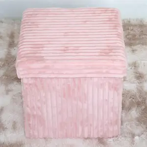 Estiloso veludo rosa quadrado móveis ottoman fogão de armazenamento.