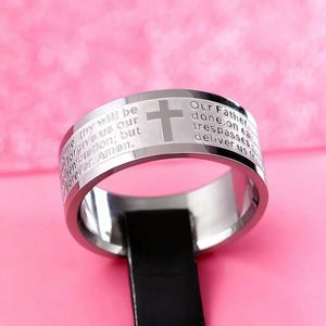 Anillo Religioso Vintage con Cruz Cristiana y Biblia, Anillos de Acero Inoxidable para Pareja, Cruz Cristiana de Acero Titanio con Biblia - Product Image 3