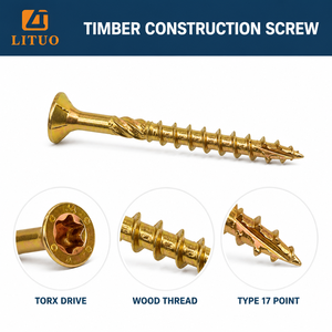 <span class=keywords><strong>Viti</strong></span> <span class=keywords><strong>per</strong></span> <span class=keywords><strong>Legno</strong></span> Torx Tipo 17 con Testa Piatta CSK, Placcate in Zinco Giallo, Qualità Professionale, Direttamente dalla Fabbrica - Product Image 2