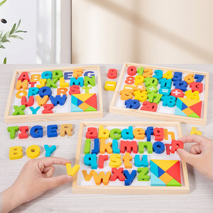 เกมแทงแกรมจับคู่ตัวเลขและตัวอักษรสองด้านแบบขายส่ง กระดานวาดเขียนสำหรับเด็ก บล็อกไม้ร้อยเชือก - Product Image 2