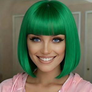 Perruques Bob européennes et américaines pour femmes, multicolores, avec frange, <span class=keywords><strong>cheveux</strong></span> courts, pleine tête, en fibre haute température, fabriquées à la machine, pour changer de <span class=keywords><strong>coiffure</strong></span> - Product Image 1
