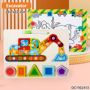 ของเล่นเด็กเล็ก ของเล่นเสริมพัฒนาการ ตัวอักษร ตัวเลข และรูปทรงไม้ ตัวต่อ 3 มิติ รถขุดพร้อมตัวต่อรูปทรงแปลกตาสำหรับขาย - Product Image 2