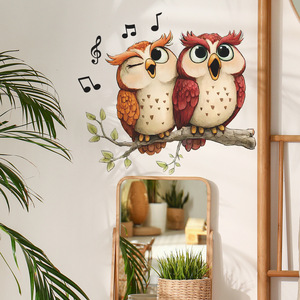 Autocollants muraux en PVC avec motif de hibou chantant de dessin animé mignon, pour les chambres <span class=keywords><strong>d</strong></span>'enfants, les salles de bain - Product Image 2