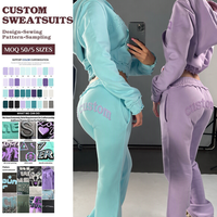 Ensemble décontracté pour femme : haut court à capuche en maille côtelée grise avec fermeture éclair et pantalon assorti, manches longues, couleur unie