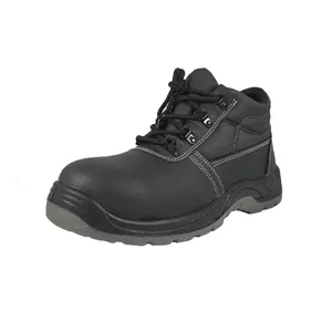 Black Genuine Leather Mid Cut Labor Insurance Footwear High Quality Steel Toe Safety Shoes S3