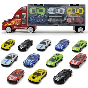 Coche de juguete fundido a presión para niños, camión contenedor portátil con coche de aleación, gran oferta