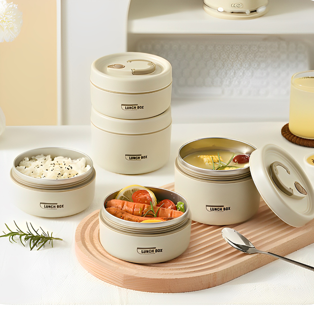 High Quality Japanese Household Lunch Boxes Metal Insulated Bento Lunch Box Lid Soup Bowl Porridge PP+304 Stainless Steel