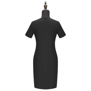 Abito Lungo Dritto da Donna Taglie Forti alla Moda, Nero Blu Navy, con Colletto, Due Spacchi Laterali Anteriori e Cerniera Centrale Posteriore, per l'Estate - Product Image 2