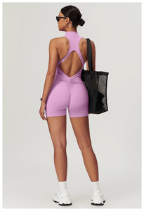 Front Zipper Backless One Piece <b>Bodysuit</b> Scrunch Butt Workout Athletic Sportswear Gym Shorts Fitness Racerback Yoga Jumpsuit - Product Image 5