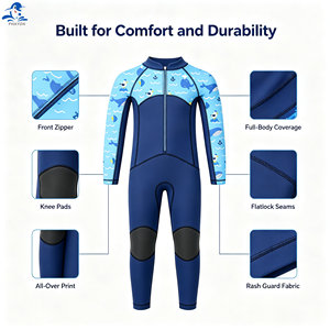 Costume da bagno intero unisex Phayon taglie forti <span class=keywords><strong>estivo</strong></span> UPF 50+ ad asciugatura rapida con stampa Ocean Explorer, maniche lunghe, cerniera frontale e protezioni per le ginocchia - Product Image 5