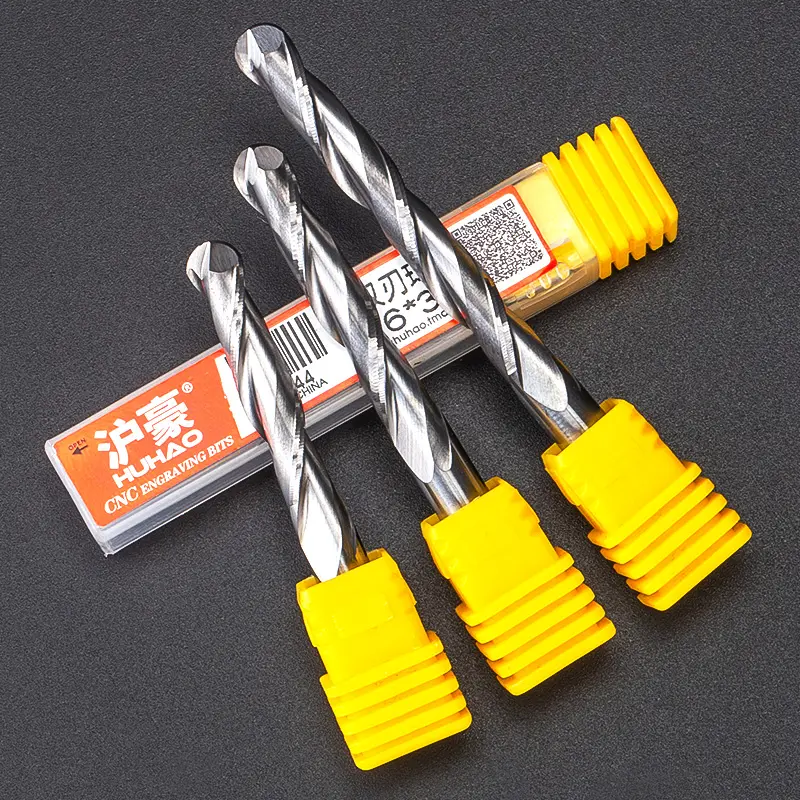 Huhao 3.175Mm Bóng Mũi Hai Flutes Xoắn Ốc Tungsten Carbide Thép Khoan Bit CNC Bóng End Router Cutter 4 Mm 6Mm