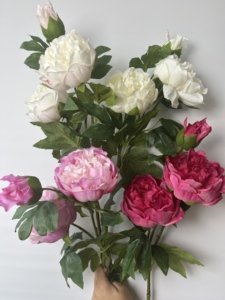 O-X968 Prix de gros usine Haute qualité 3 têtes Pivoines artificielles effet naturel Blanc Rose Grande tige <span class=keywords><strong>Fausse</strong></span> fleur de <span class=keywords><strong>pivoine</strong></span> - Product Image 2