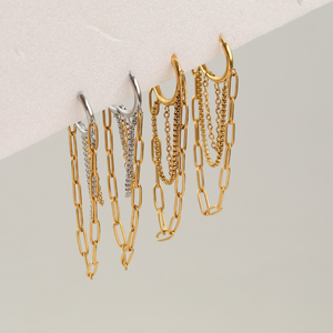 G4762 Wholesale Stainless Steel 3 Layers <b>Chain</b> Tassel <b>Earrings</b> Hoop <b>Earrings</b> for Women Fashion Minimalist <b>Earrings</b> - Product Image 2