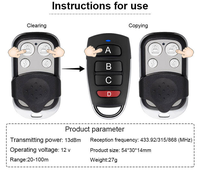 Telecomando 433Mhz per Cancello Elettrico e Porta Garage, Duplicatore a 4 Pulsanti, Sostituzione Chiave in Plastica ABS, Portata 30m, Telecomando per Auto