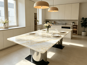 Table à manger de luxe en quartzite jaune naturel, table à manger rectangulaire moderne en marbre sodalite bleu pour villa et maison – Nouveauté très demandée - Product Image 4