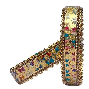 Handmade Jali <b>Kada</b> Multicolored Lac Bangles Traditional Ethnic Bridal Jewelry Set 2 Piece Danta Gems Trendy Micro Insert Hindu - Product Image 4