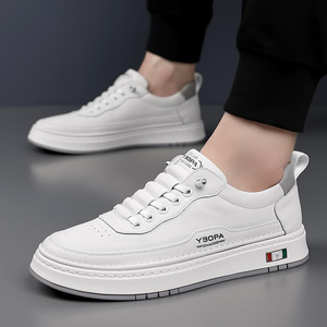 YBOPA Zapatillas de deporte de cuero blancas para hombre, zapatos informales transpirables con suela de goma para caminar y hacer ejercicio - Product Image 2