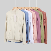 Veste de yoga DF pour femme, col montant, zippée, moulante, extensible, sculptante, à manches longues, pour la course et le fitness
