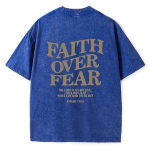 Herens oversized acid-wash 'Faith Over Fear' Psalm graphic retro streetwear <span class=keywords><strong>T</strong></span>-shirt met korte mouwen, 100% katoenen breisel - Product Image 5