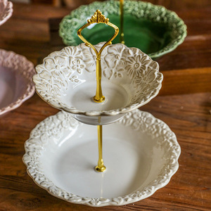 Plateau à fruits de luxe, support en forme de cœur pour bonbons, plateau à gâteaux en céramique à 2 niveaux pour table de desserts - Product Image 1