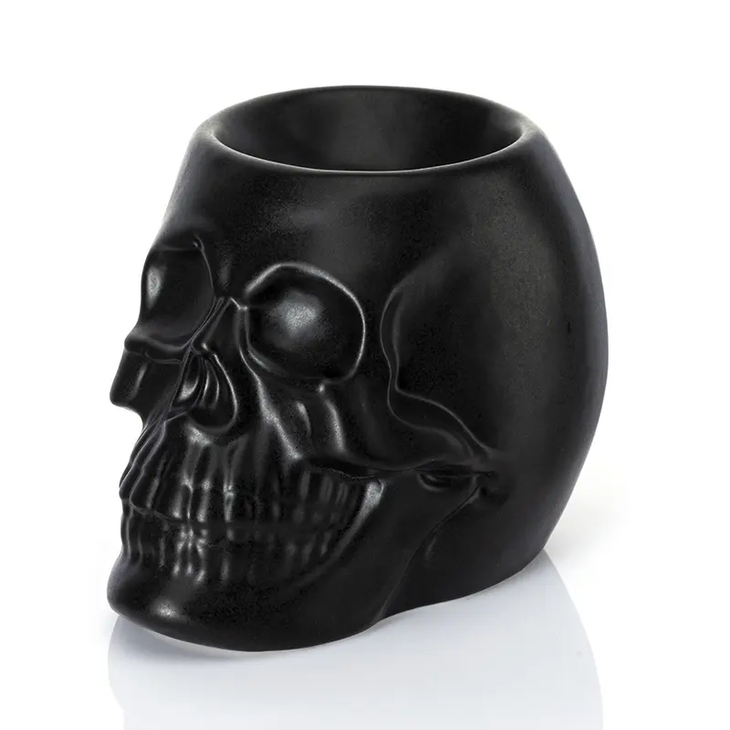 Crâne noir et blanc en céramique, décoration d'halloween, brûleur d'huile fondant de cire, pour mesure
